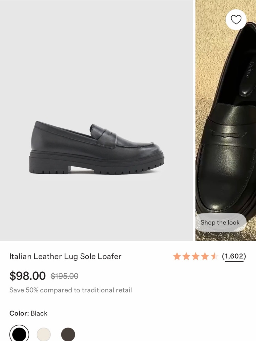 NWOT Quince Black Italian Leather Lug Sole Loafer